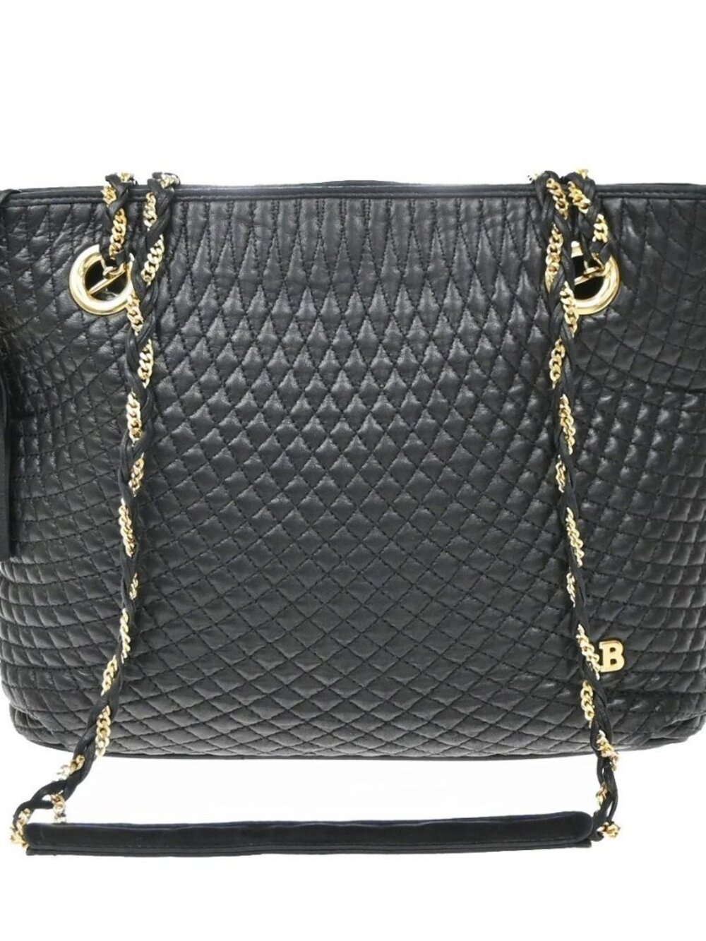 BALLY Logo Chain Tassel Shoulder Hand Bag Quilted Leather Black GHW 01KD513